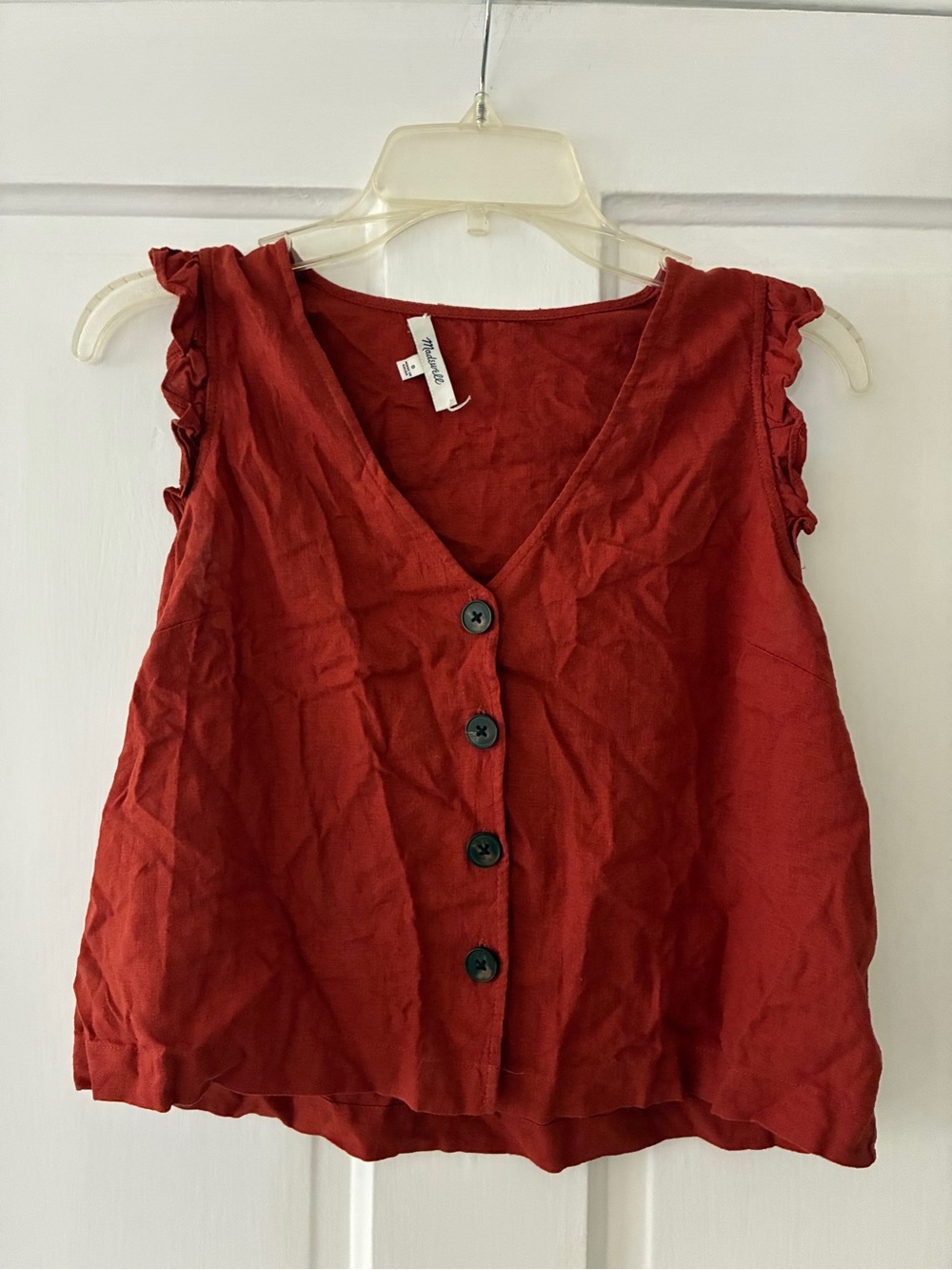 Madewell Rust Red Button Front Ruffle Sleeve Tank Top Size 0